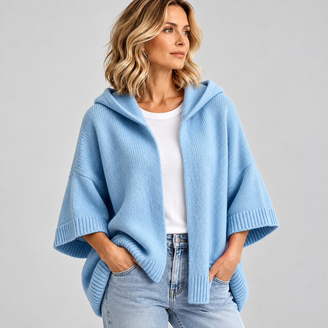 Annabel | Hooded Cardigan with Wide Knit Sleeves