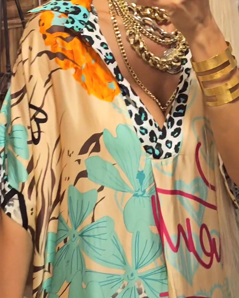 Marianna | Kaftan Dress Multicolour V-Neck Print
