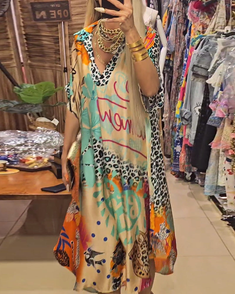 Marianna | Kaftan Dress Multicolour V-Neck Print