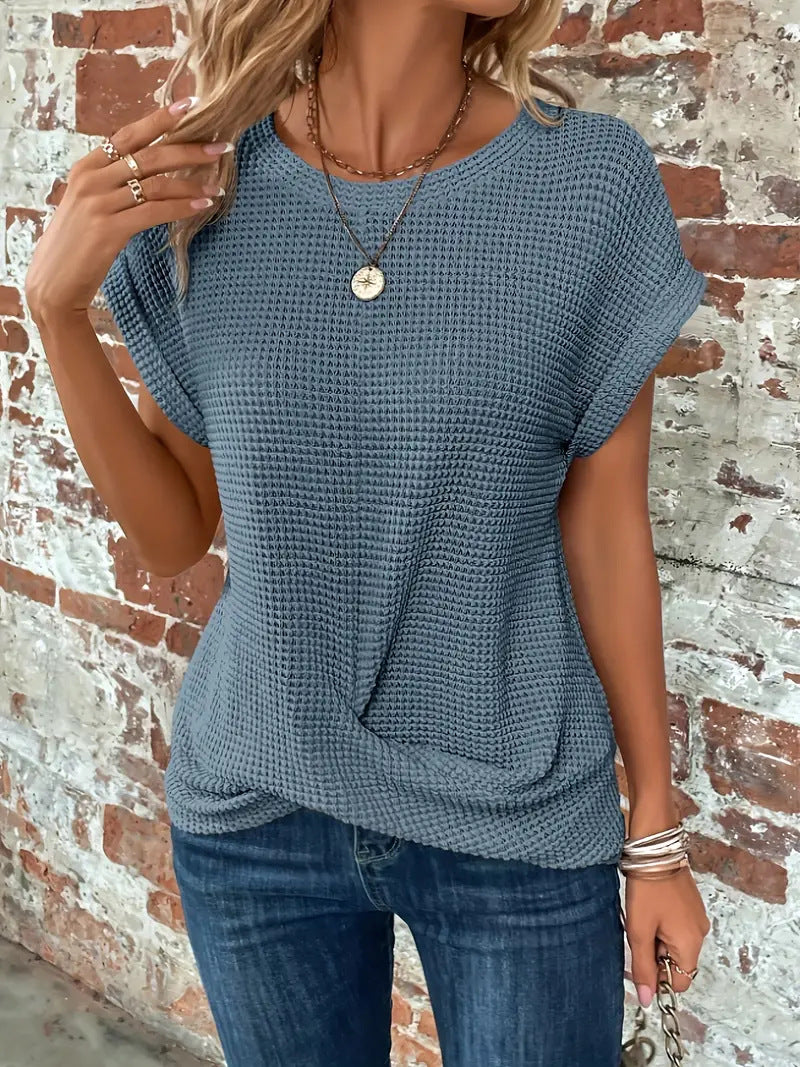 Mila | Round Neck Textured Short Sleeve Blouse