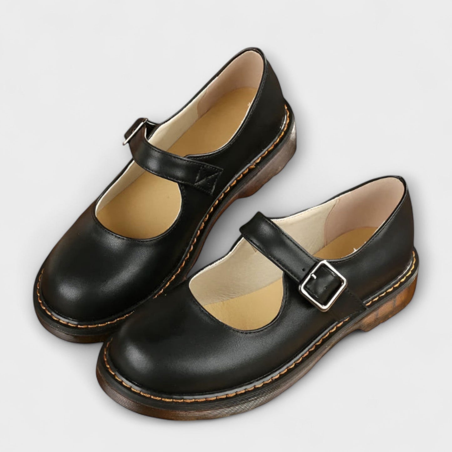 Yolanda | Mary Jane Buckle Strap Leather-Style Shoes