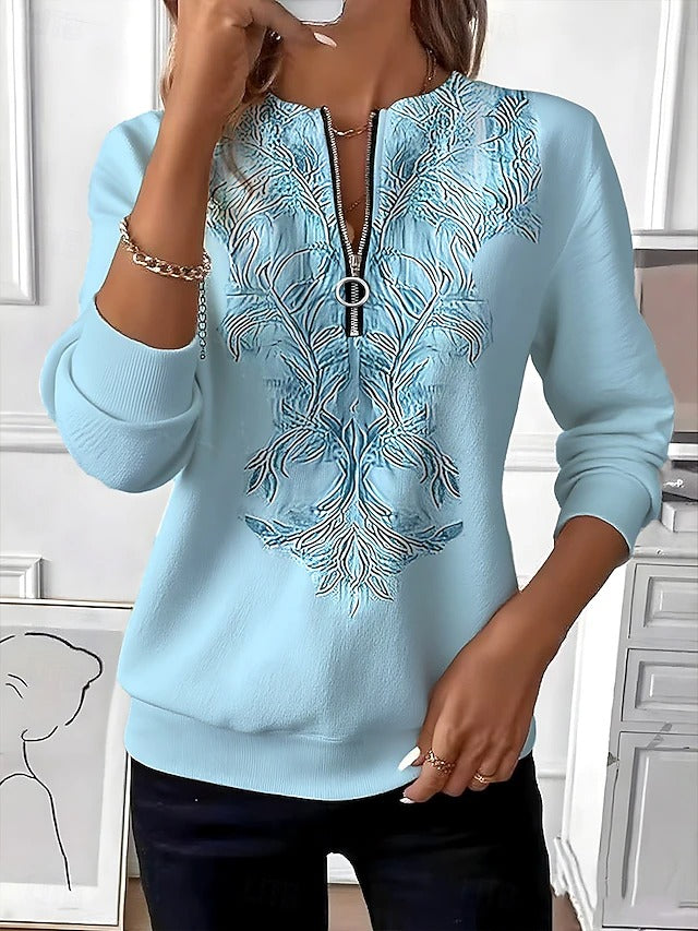 Alvilda | Half Zip Embroidered Long Sleeve Sweater