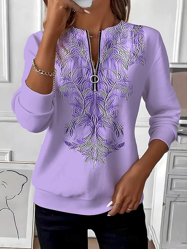 Alvilda | Half Zip Embroidered Long Sleeve Sweater