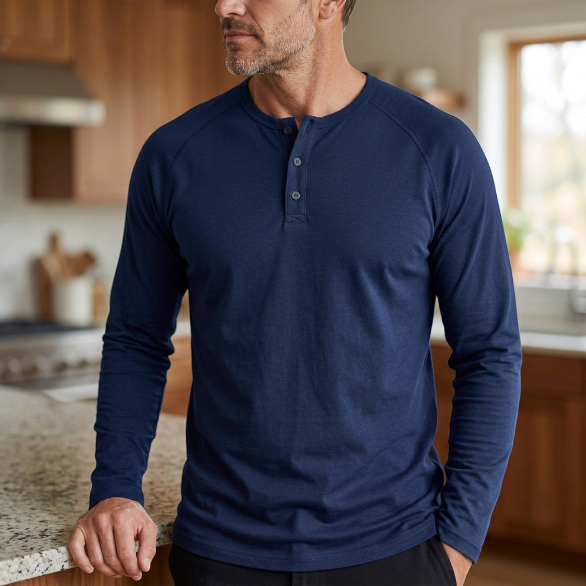 Alan | Long Sleeve Henley Shirt with Buttons