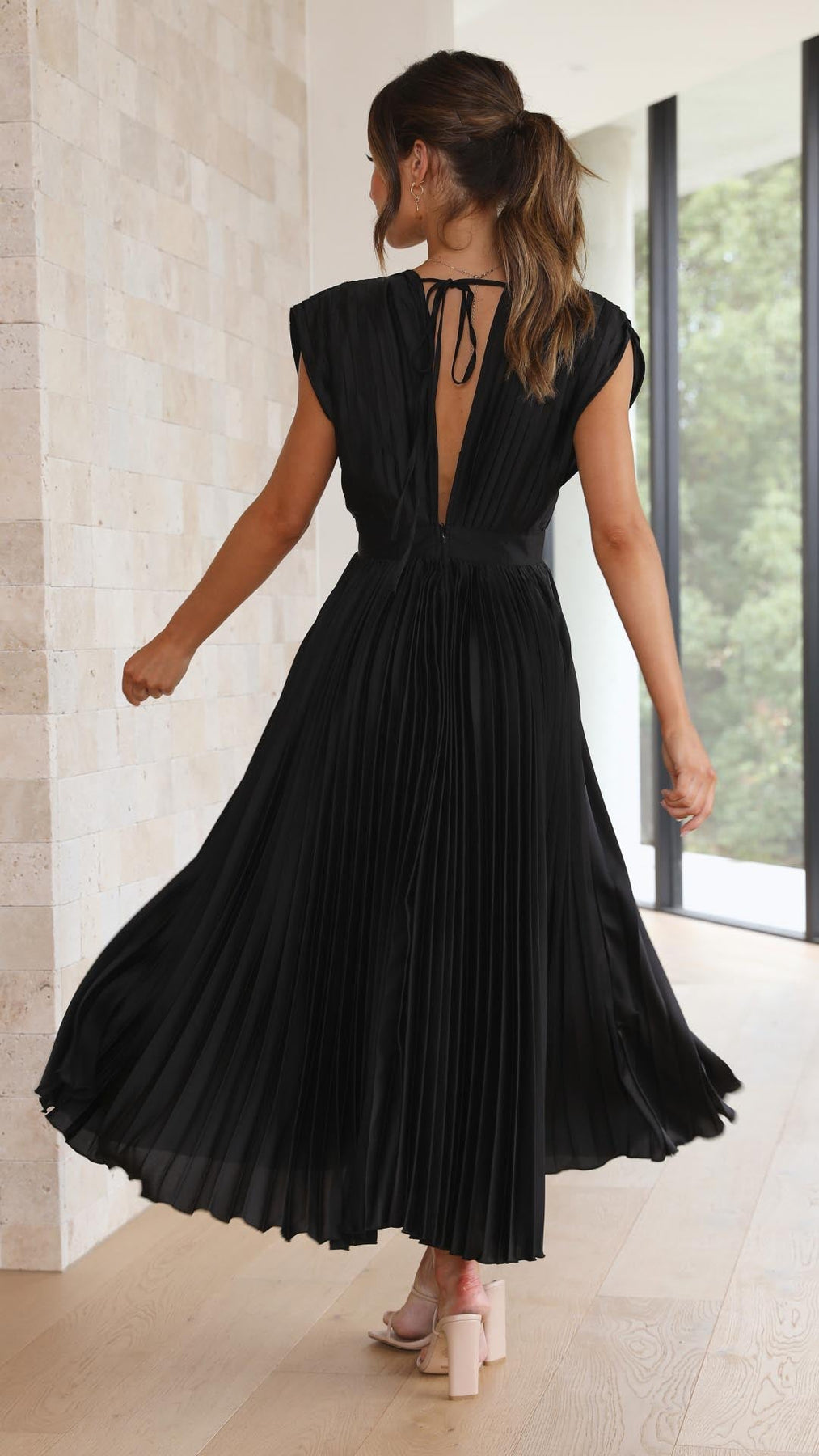 Iria | Pleated V Neck Midi Dress