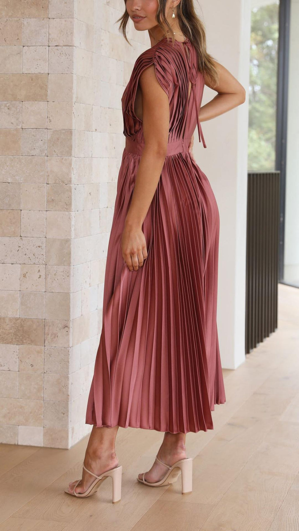 Iria | Pleated V Neck Midi Dress