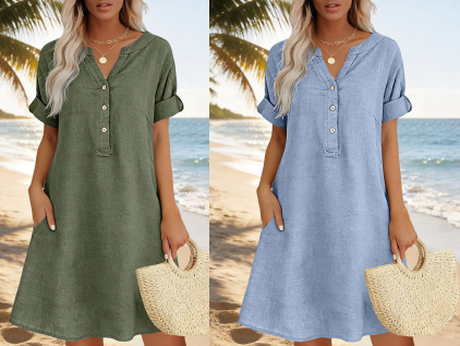 Jolande | Tunic Dress V Neck Short Sleeve Pockets