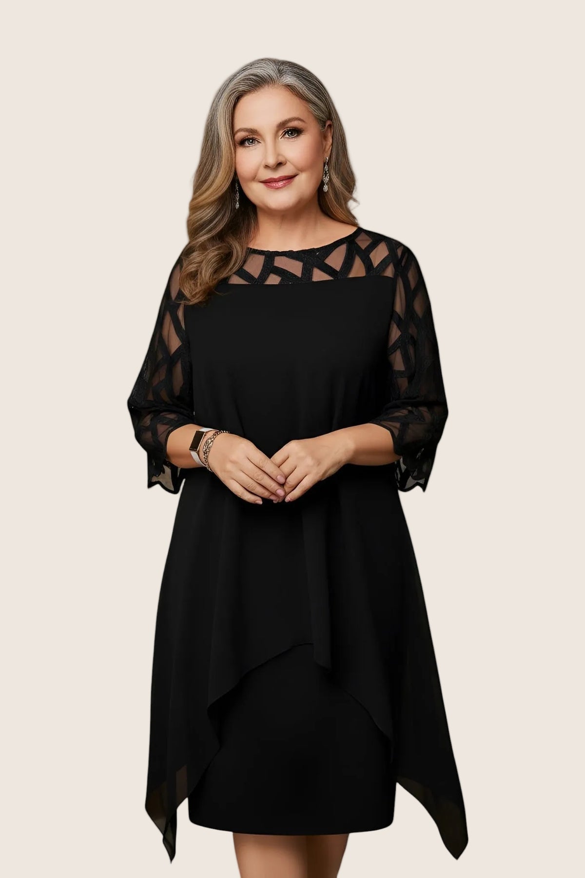 Madumali | Mesh Sleeve Layered Midi Dress