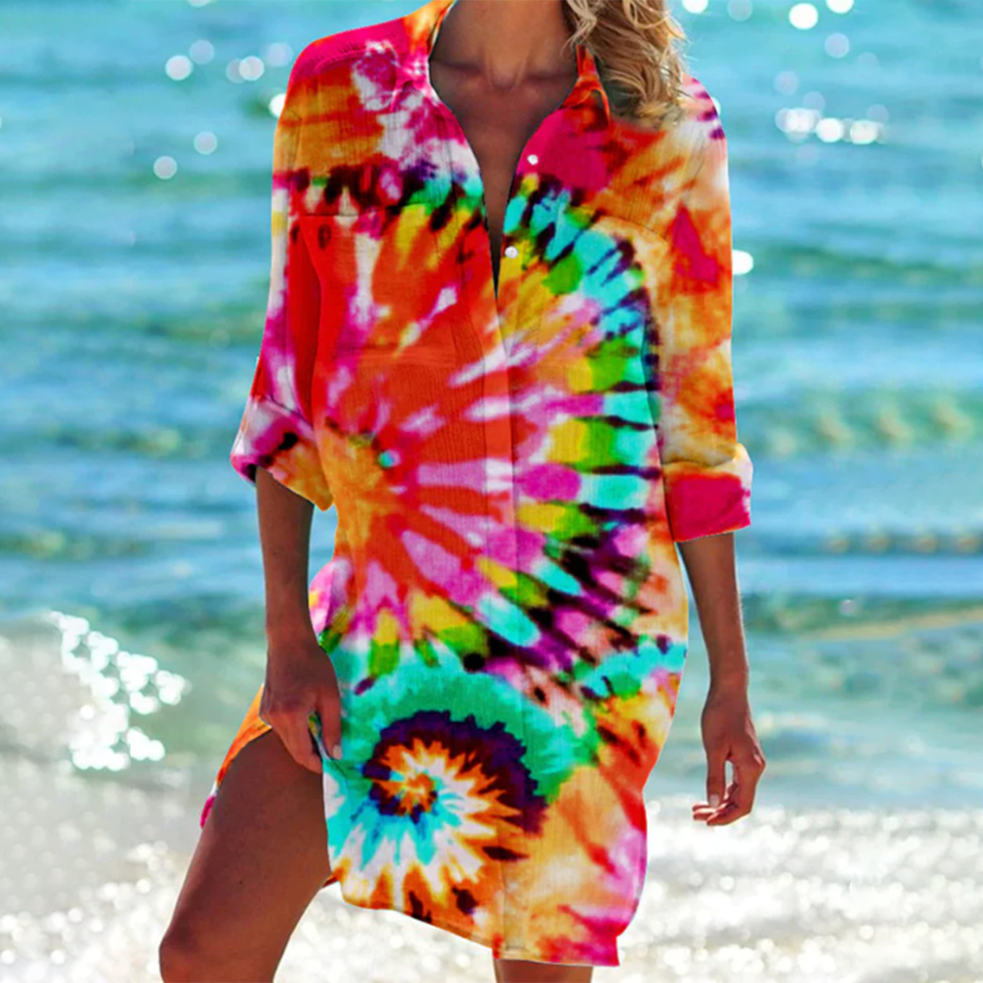 Elisabeta | Printed Button Front Beach Shirt Dress