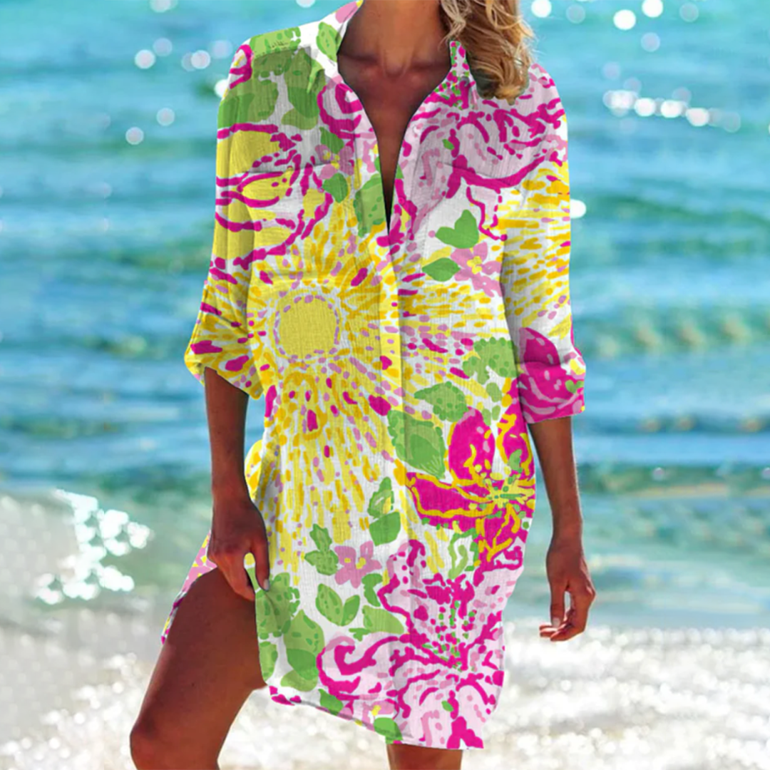Elisabeta | Printed Button Front Beach Shirt Dress