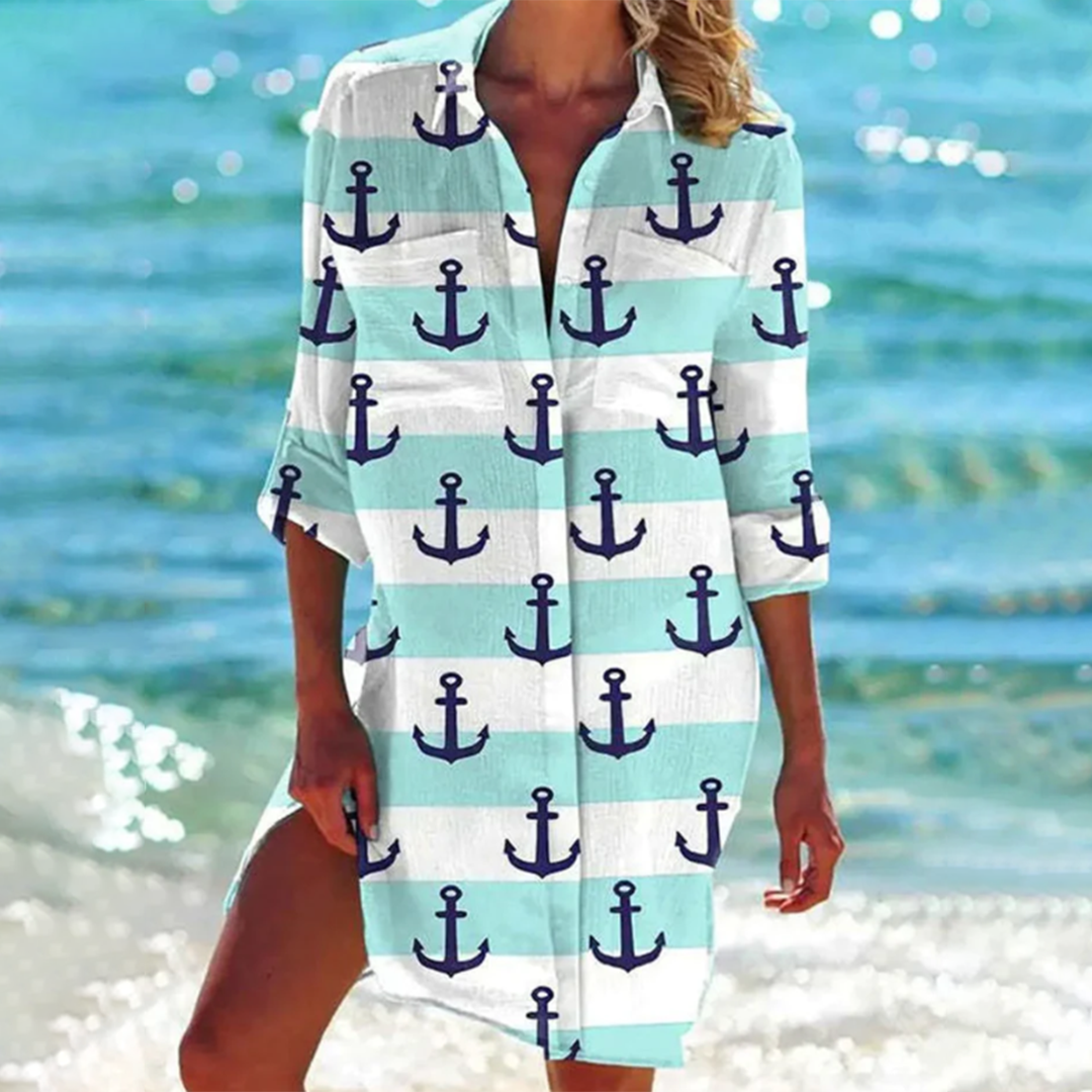 Elisabeta | Printed Button Front Beach Shirt Dress