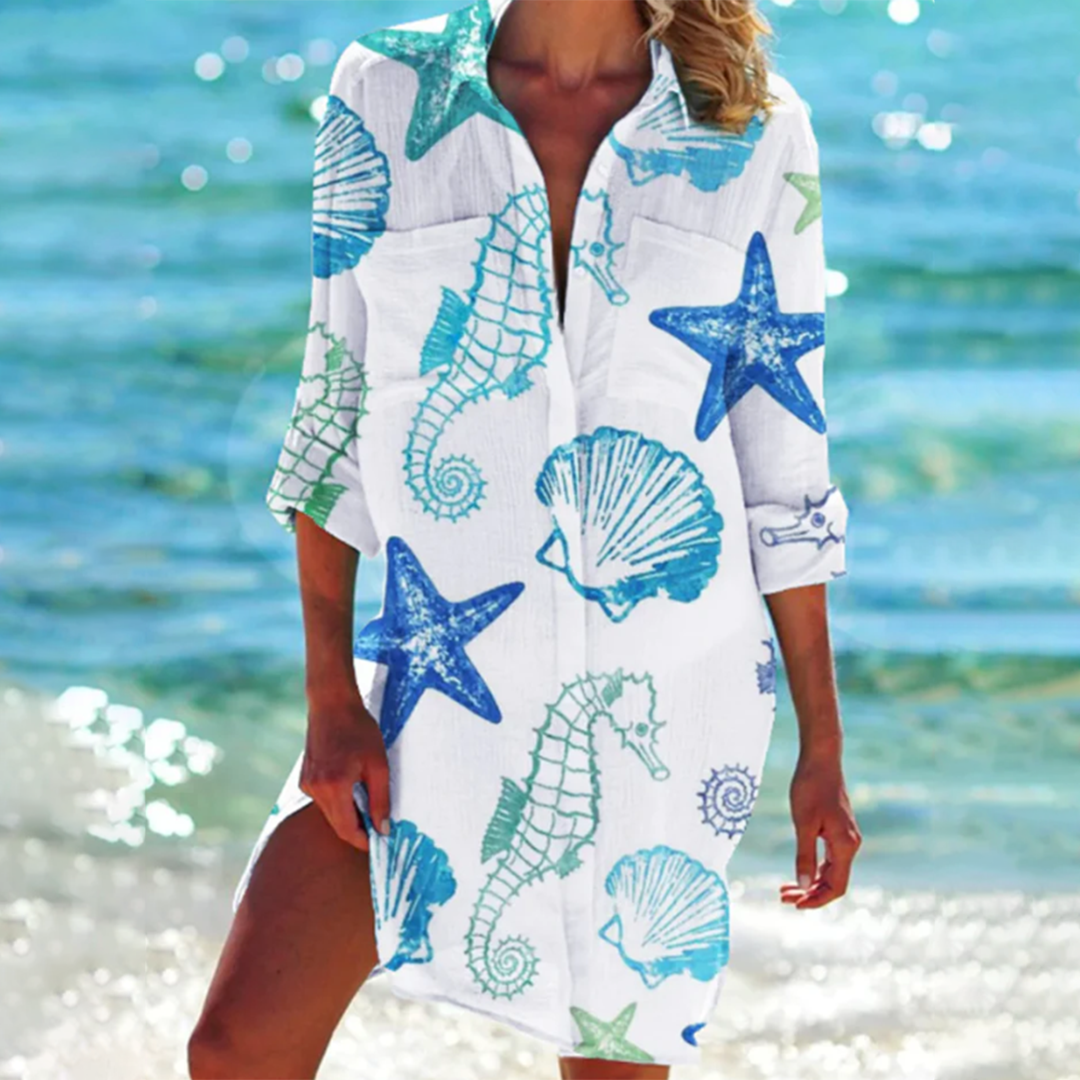 Elisabeta | Printed Button Front Beach Shirt Dress