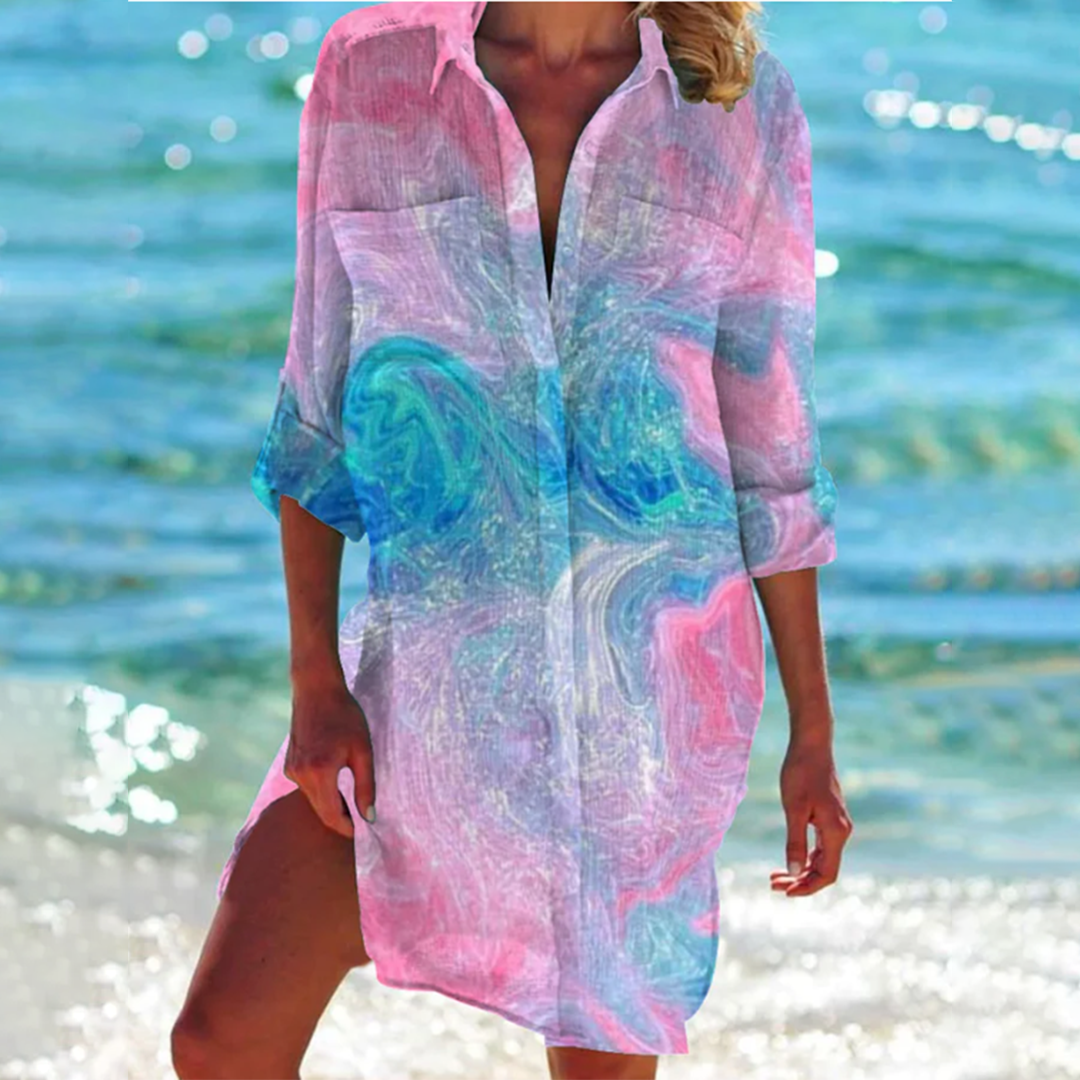 Elisabeta | Printed Button Front Beach Shirt Dress