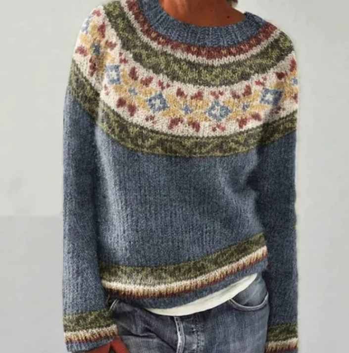 Svenja | Knit Jumper with Patterned Yoke and Long Sleeves