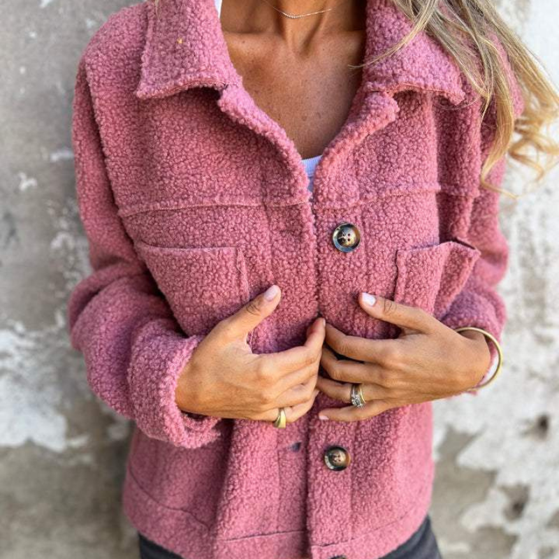 Alwina | Teddy Button-Up Collared Pocket Jacket