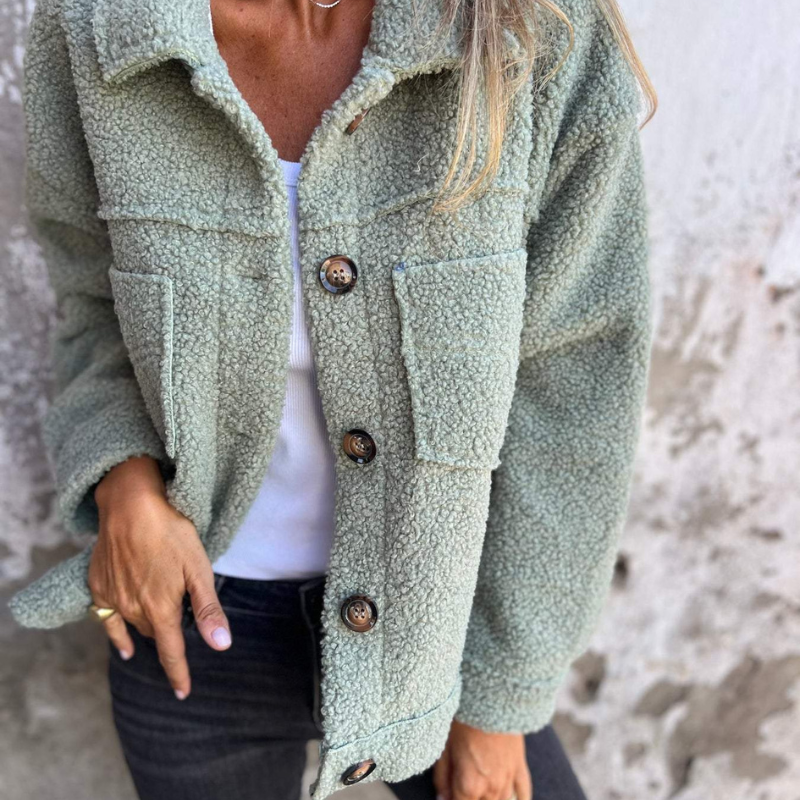 Alwina | Teddy Button-Up Collared Pocket Jacket