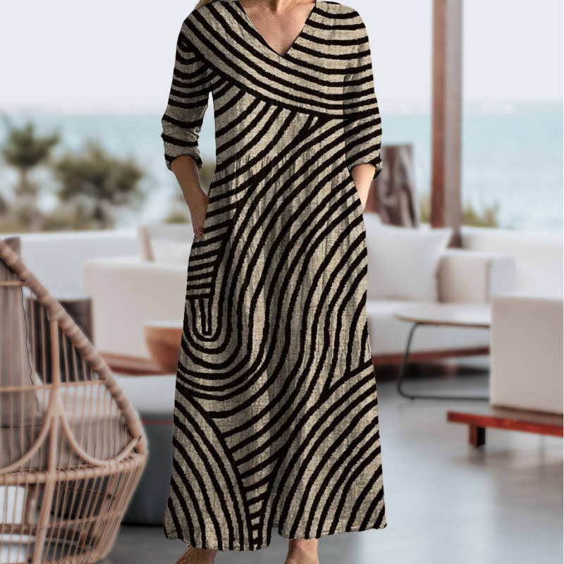Ayla | Maxi Dress V Neck Abstract Stripe