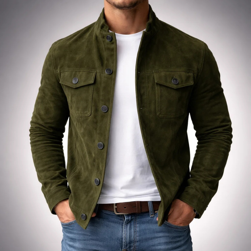Pranas | Olive Suede-Look Button Jacket
