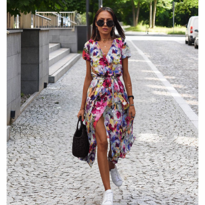 Theresita | Floral Print Short Sleeve Midi Dress