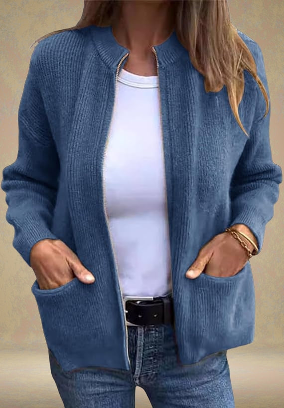 Marsha | Zip Front Ribbed Knit Cardigan