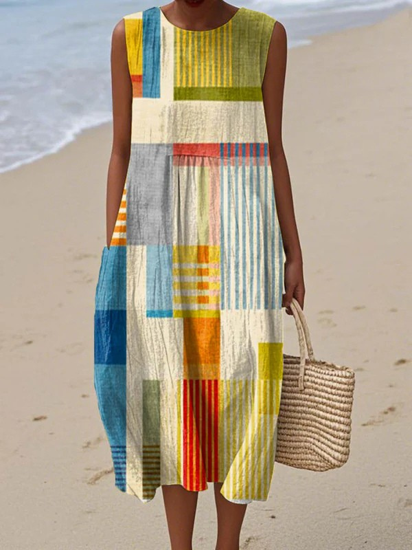 Elva | Abstract Print Sleeveless Midi Dress