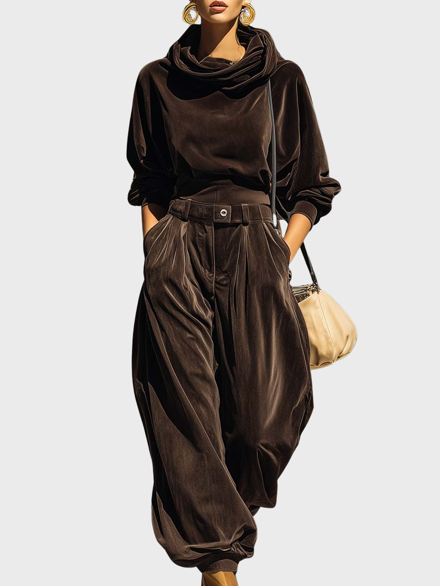 Skaidre | Velvet Cowl Neck Two-Piece Set