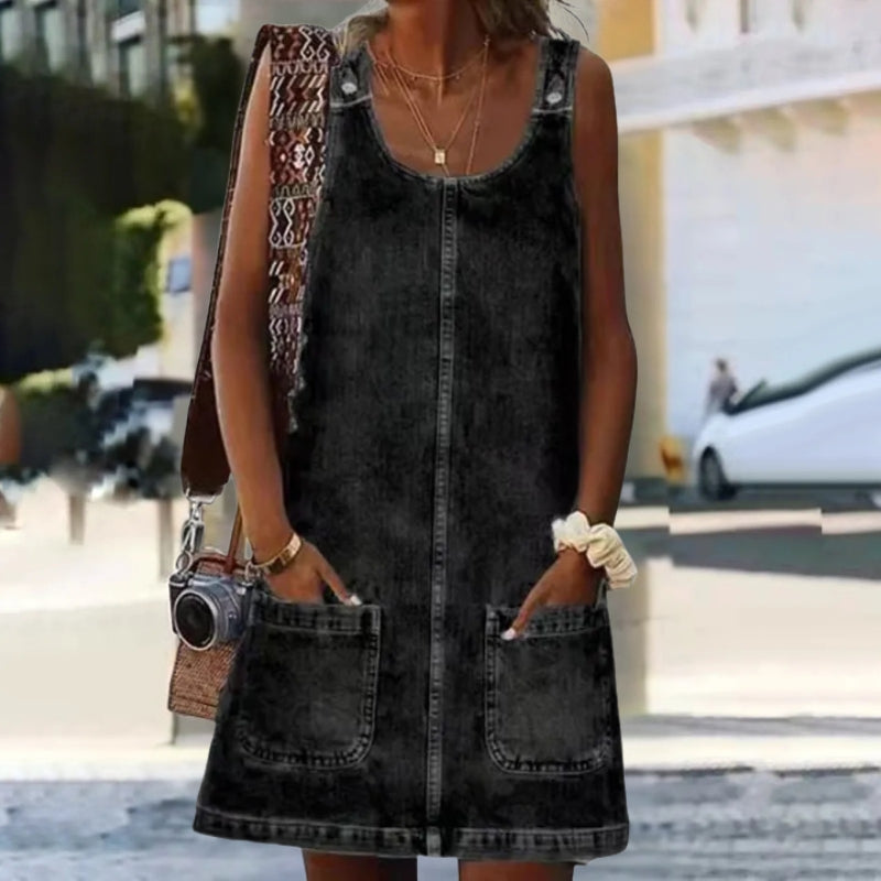Otylia | Sleeveless Denim Style Pinafore Dress
