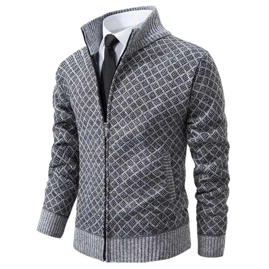 Klarik | Knit Cardigan Diamond Pattern Full-Zip Jacket