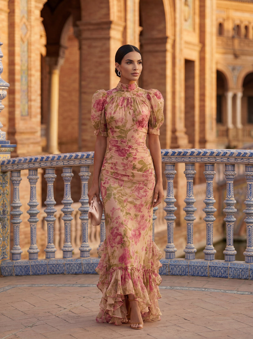 Rimina | Floral Puff Sleeve Wedding Guest Dress