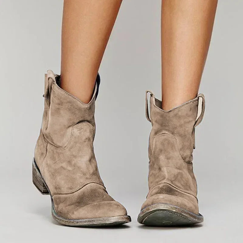 Trudy | Ankle Western Boots Low Heel Pull Tabs