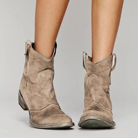 Trudy | Ankle Western Boots Low Heel Pull Tabs