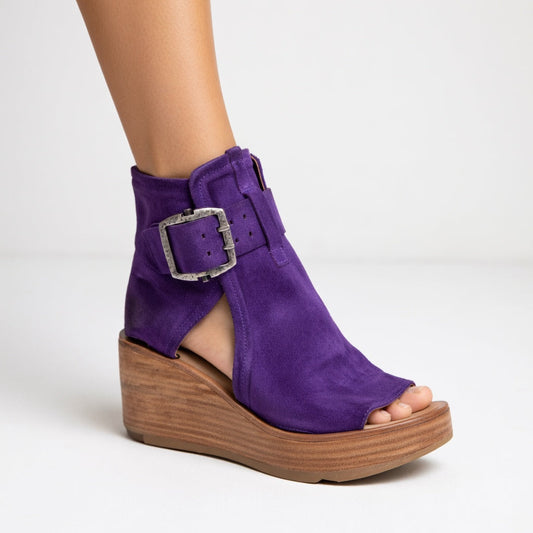 Runske | Suede Buckle Platform Wedge Sandals
