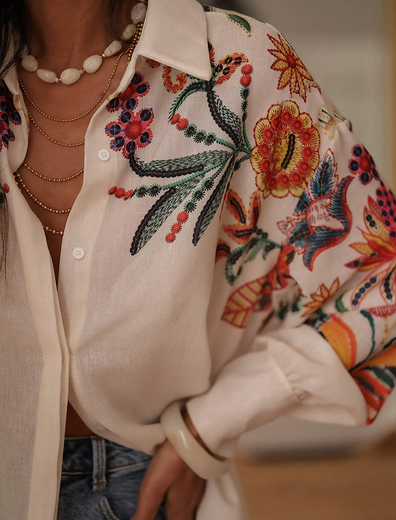 Mariluna | Floral Print Long Sleeve Shirt Blouse