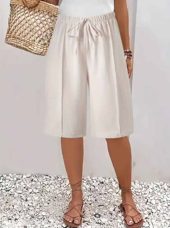 Piranda | Drawstring Wide Leg Cropped Trousers