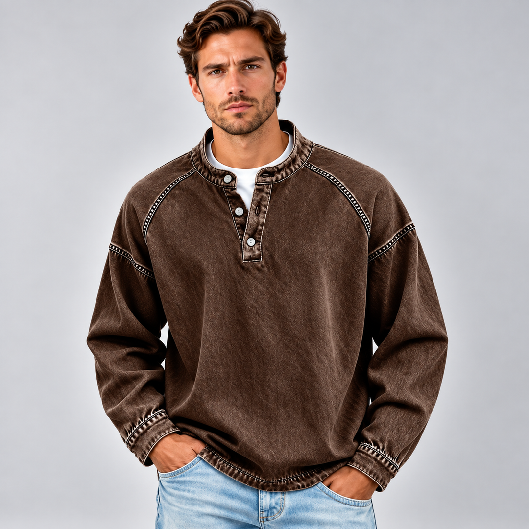 Vitaliano | Henley Shirt with Long Sleeves and Stitching