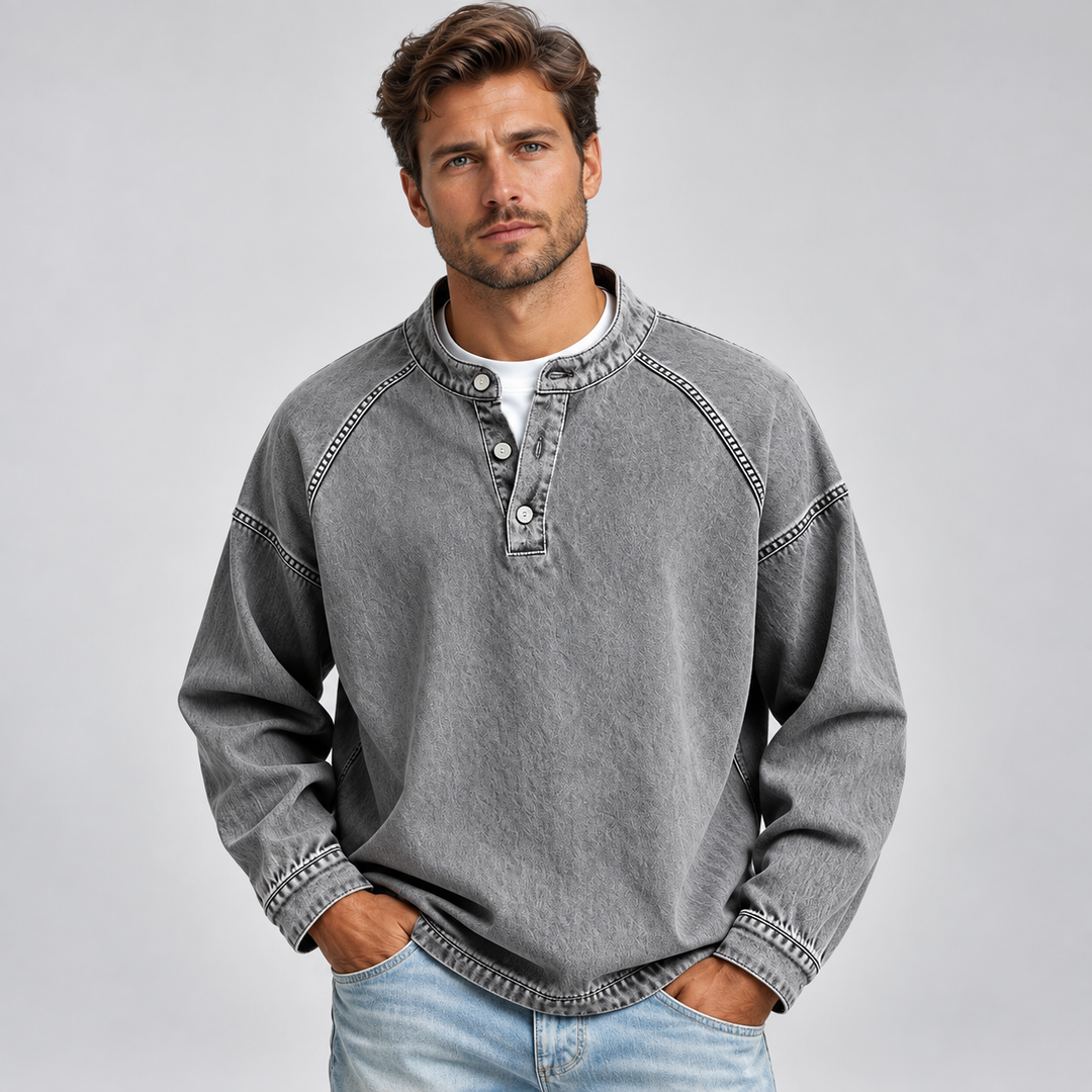 Vitaliano | Henley Shirt with Long Sleeves and Stitching
