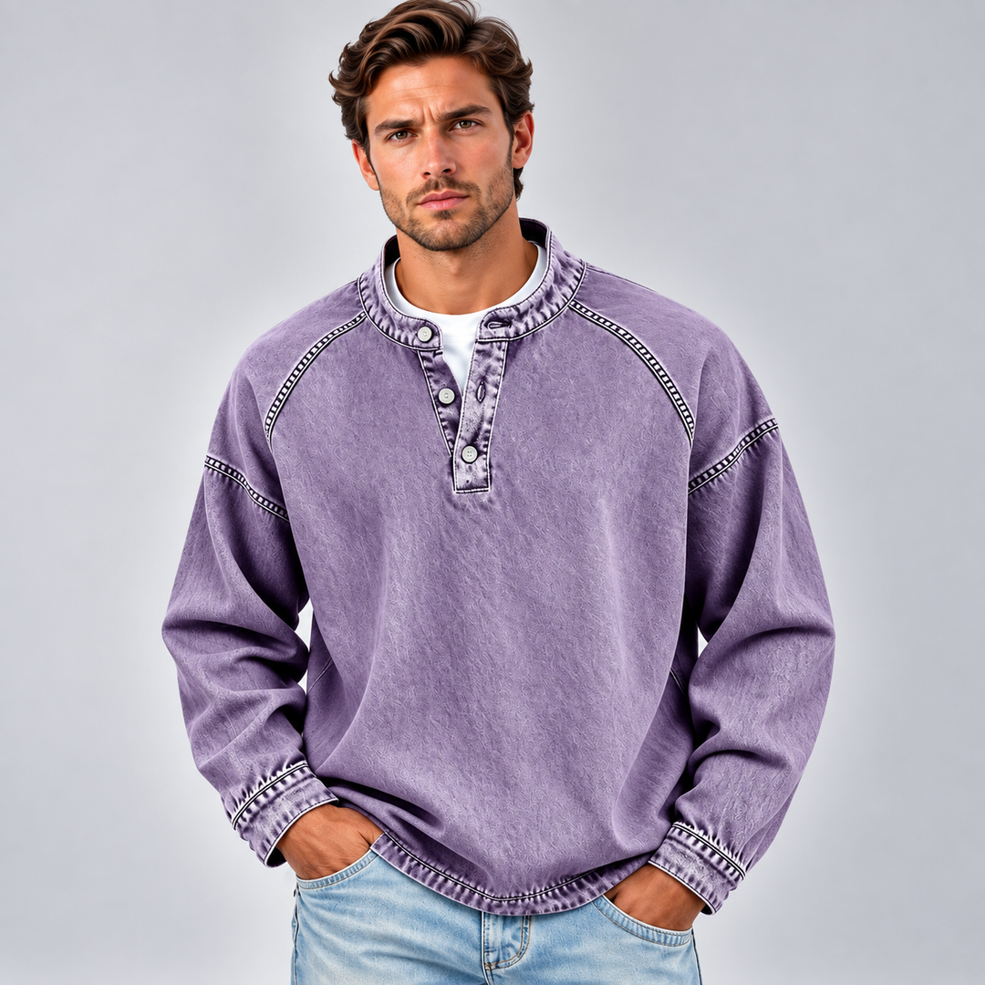 Vitaliano | Henley Shirt with Long Sleeves and Stitching
