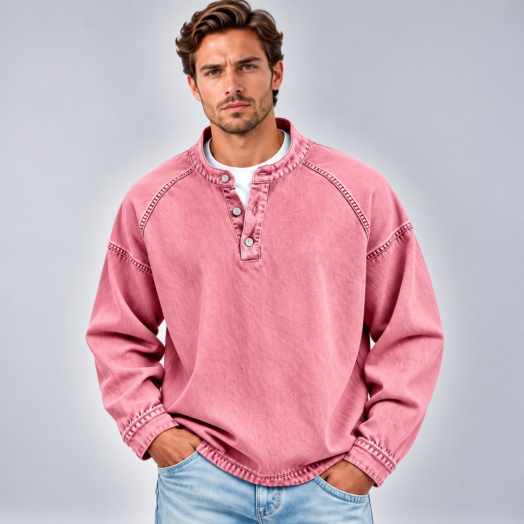 Vitaliano | Henley Shirt with Long Sleeves and Stitching