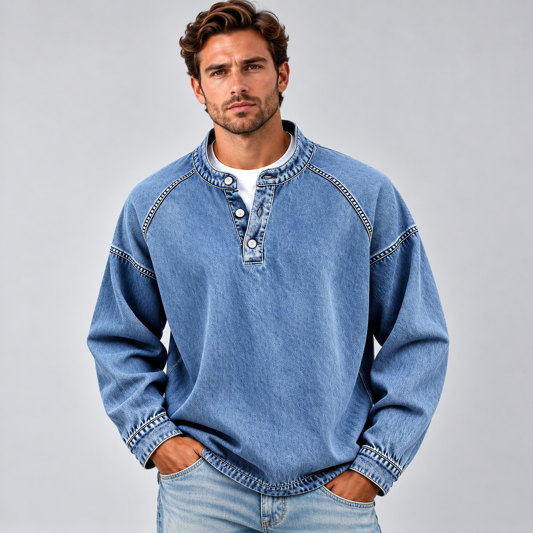 Vitaliano | Henley Shirt with Long Sleeves and Stitching