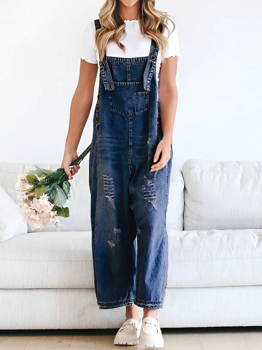Clarice | Denim Overalls Wide Leg Distressed