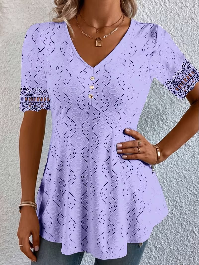 Lolytta | Tunic Top V Neck Lace Sleeve