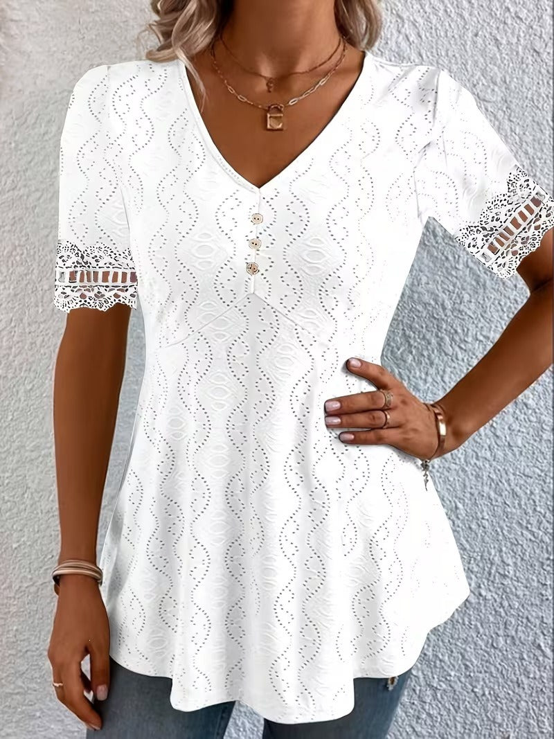 Lolytta | Tunic Top V Neck Lace Sleeve
