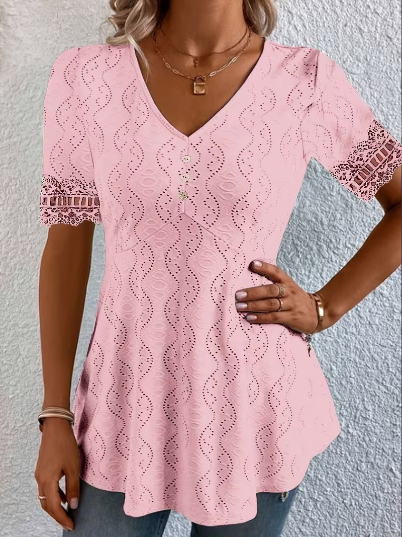Lolytta | Tunic Top V Neck Lace Sleeve