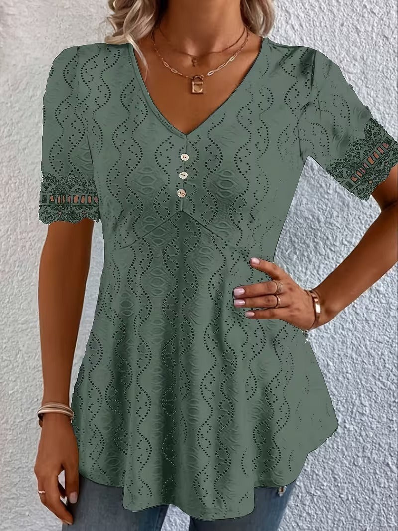 Lolytta | Tunic Top V Neck Lace Sleeve