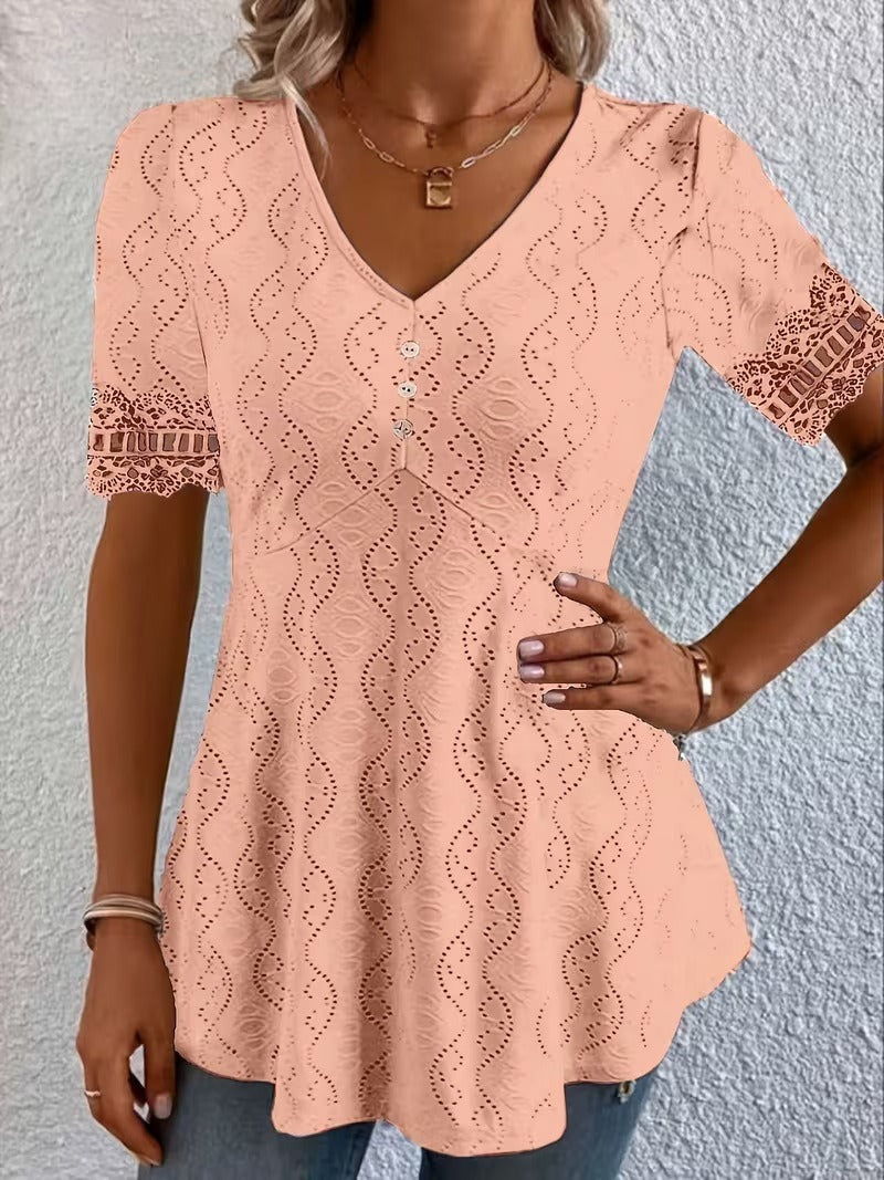 Lolytta | Tunic Top V Neck Lace Sleeve