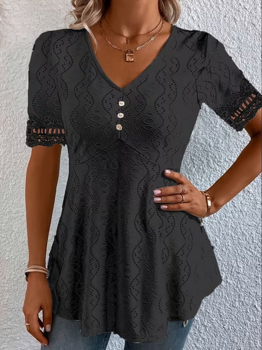 Lolytta | Tunic Top V Neck Lace Sleeve