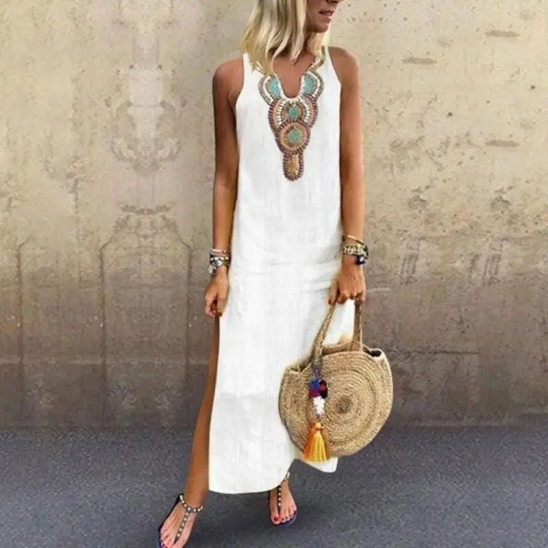 Sujin | Sleeveless Embroidered Split Hem Maxi Dress