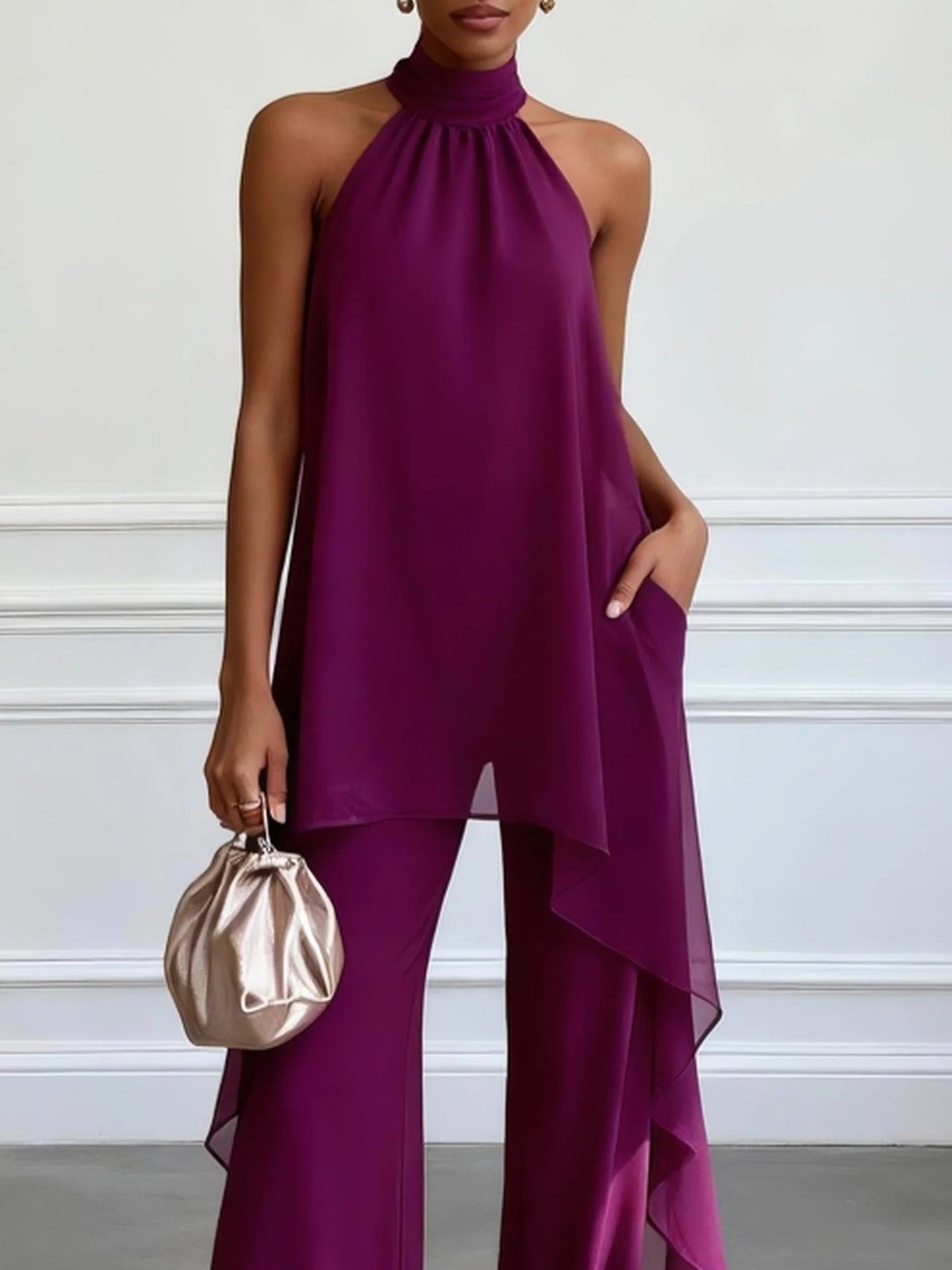 Victtoria | Purple Halter Top Trouser Set