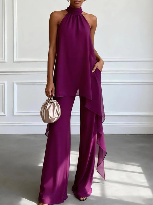Victtoria | Purple Halter Top Trouser Set