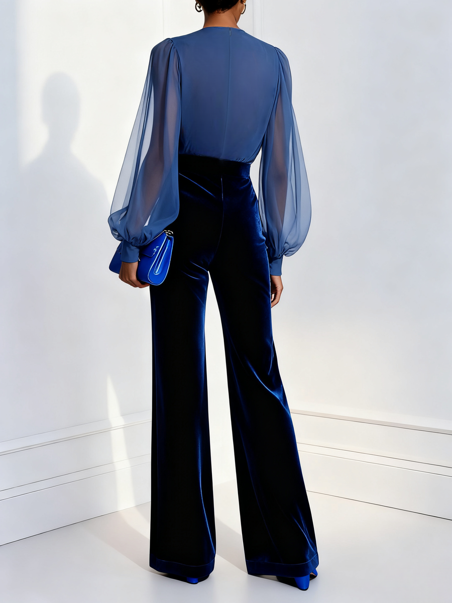 Parisa | Velvet Wide Leg V Neck Jumpsuit